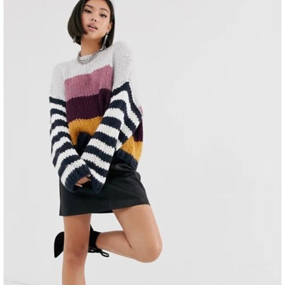 BLANK NYC Cozy Colorblock Knit Sweater Chunky Striped Oversized Pullover Small - Picture 7 of 7